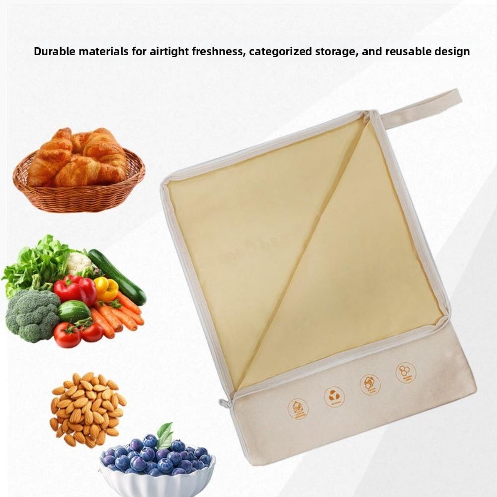 Moisture Lock Beeswax Bread Bags Reusable L Shaped Zipper Food Storage Bag Cotton Fabric Large Capacity Sourdough Storage Bags