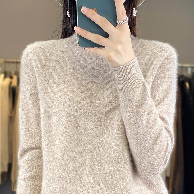 INDFS Women's Fashion Casual Fall Winter Solid Color Print Long Sleeve Half Turtleneck Sweaters