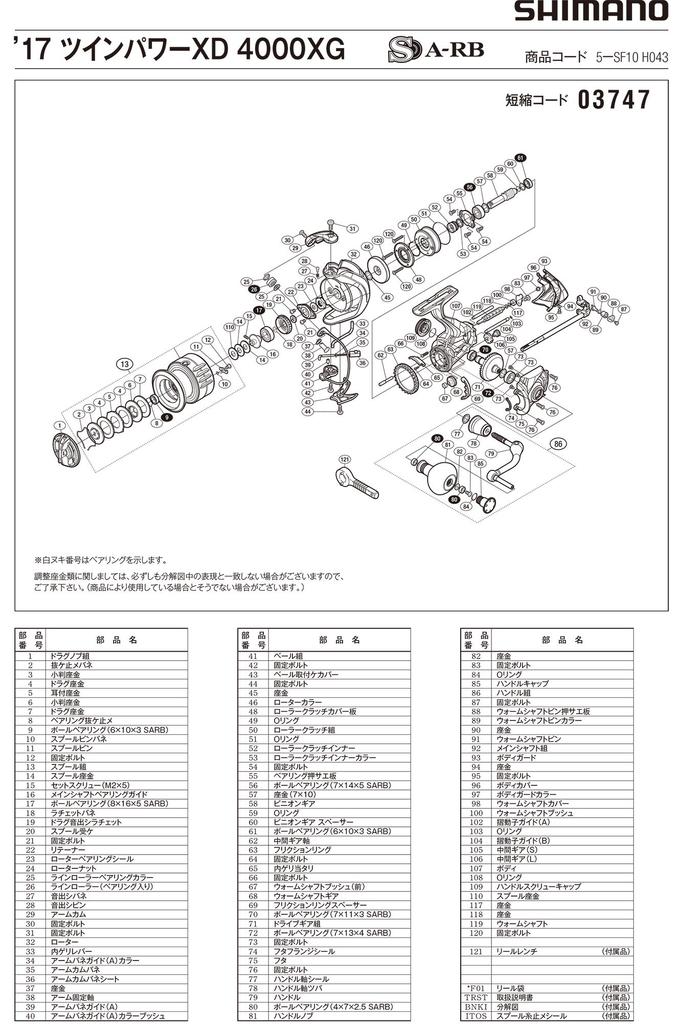 Genuine Parts 17 Twin Power XD 4000XG Spool Set Part 10RX4 No.