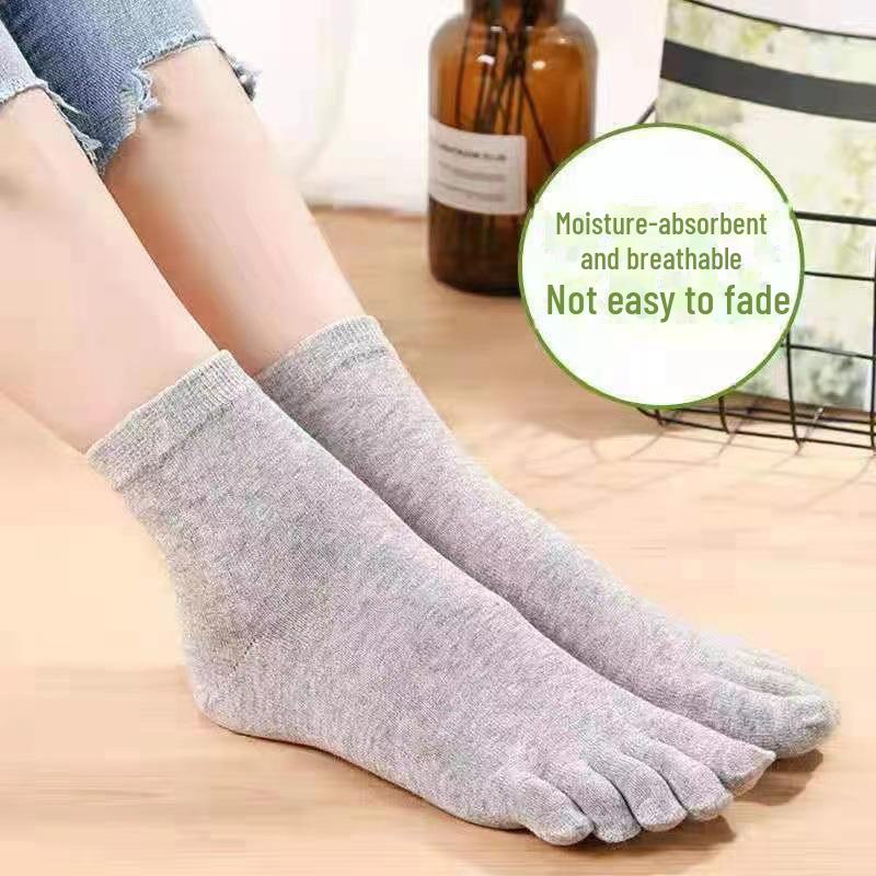 Si Yifen Women's Nude Cotton Five-Finger Mid-Tube Socks - Spring/Summer Solid Color