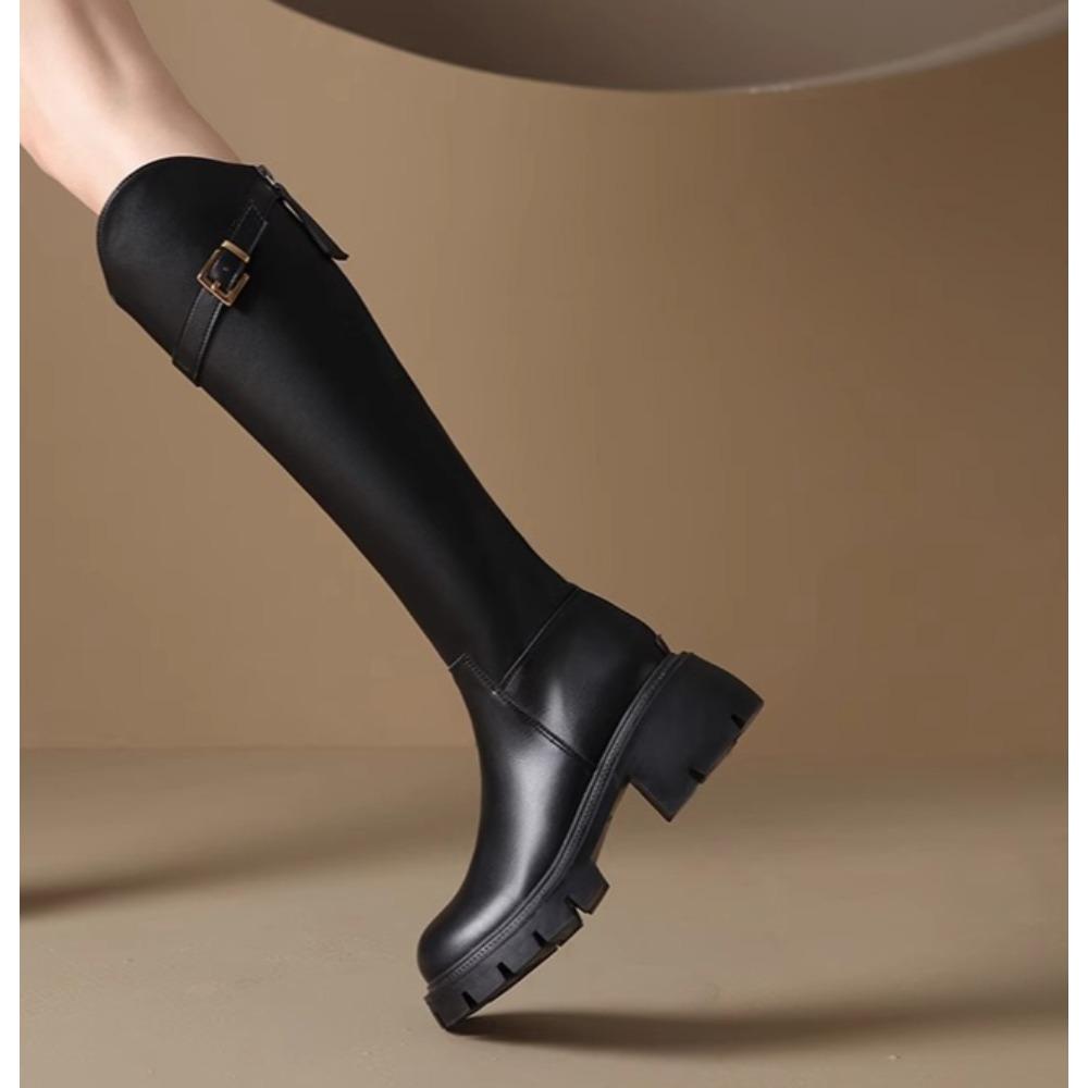 

New Designer Women Knee High Boots Fashion Knight Long Booties Square High Heels Autumn Winter Warm Short Plush Shoes 40 чорний