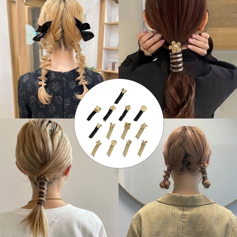 Elegant Coiled Elastic Hair Scrunchies for Girls and Ladies Gift Coiled Hair Ties Telephone Cord Metal Heart