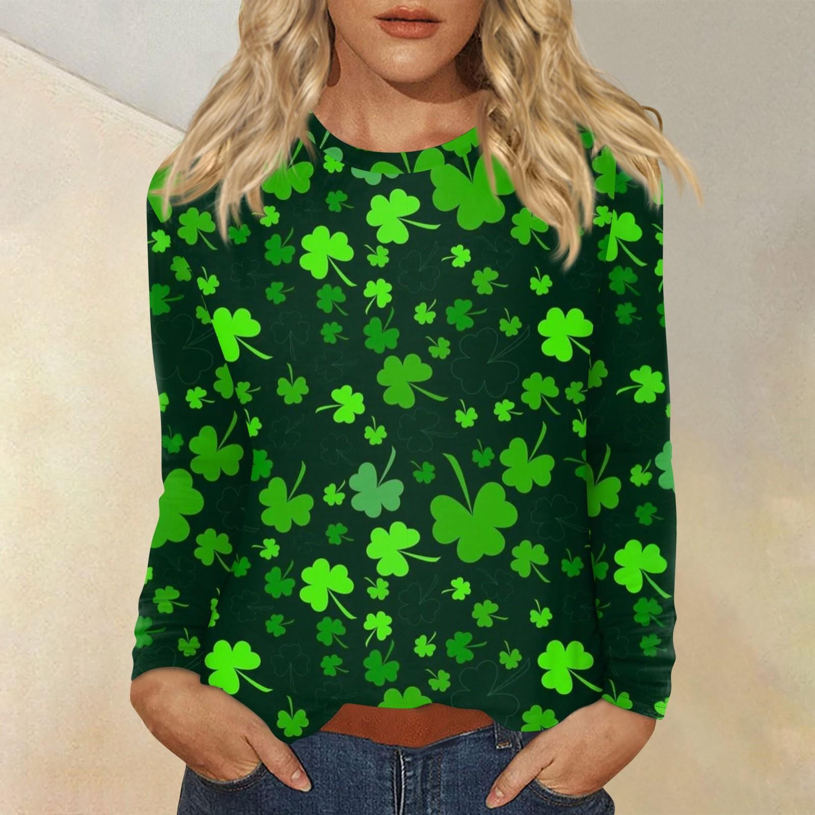 

Женская повседневная повседневная рубашка с длинным рукавом. Топ с круглым вырезом и принтом ко Дню Святого Патрика L армия зеленый