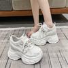 Fashion 10CM Women Autumn Breathable Mesh Microfiber Sneakers High Platform Wedge Shoes Fashion Women Lace-up Chunky Sports Dad Shoes