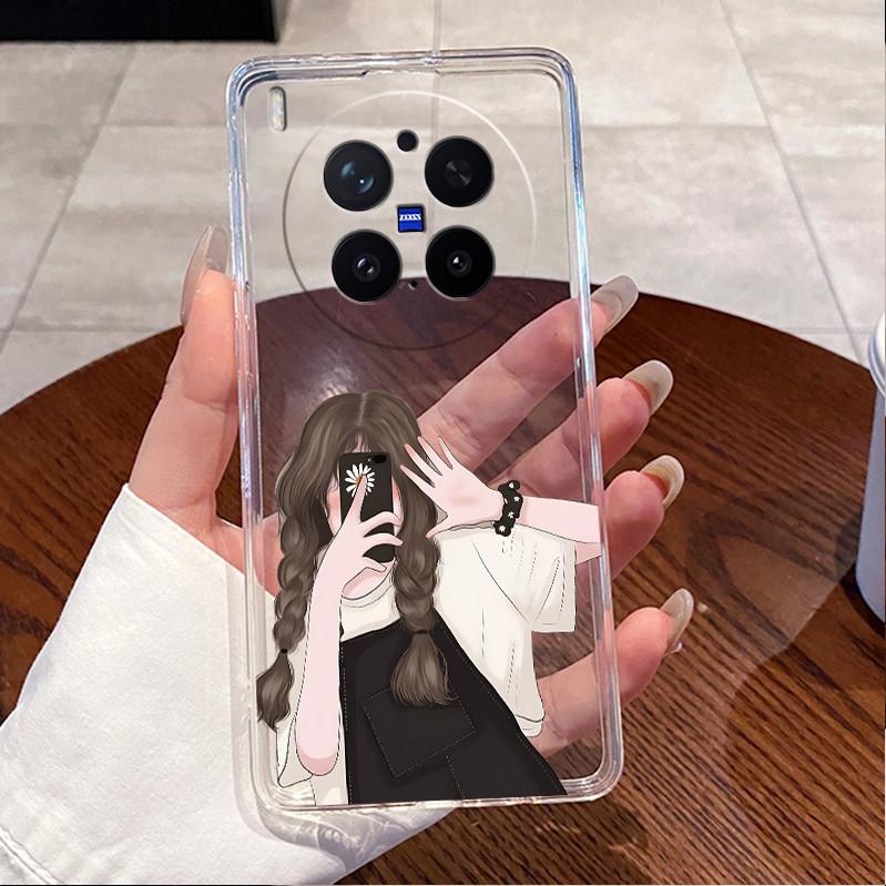 Green Fluffy Cartoon Rabbit Pattern Phone Case For Vivo X300 Pro Transparent TPU Soft Cover Shockproof Couple Protective Shell