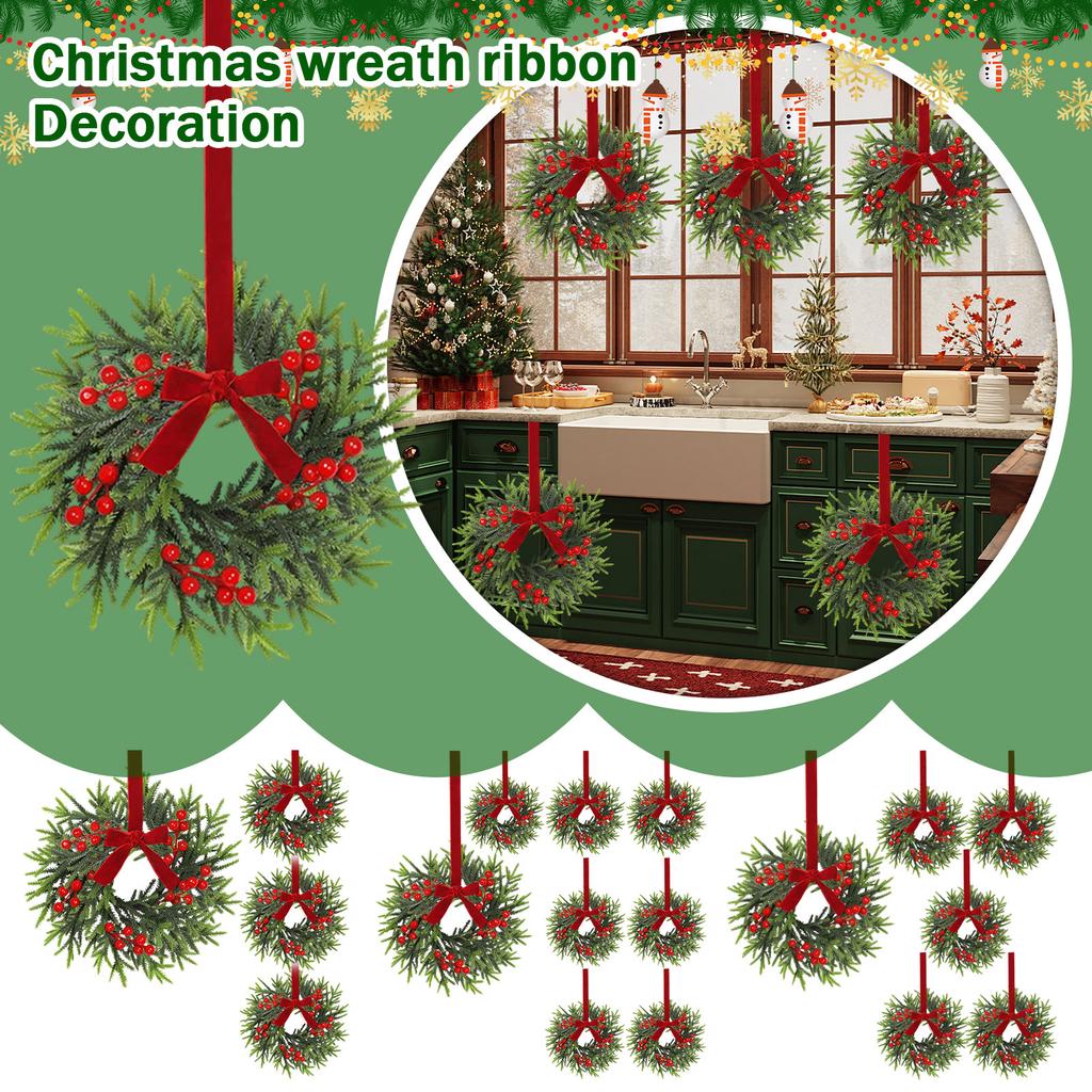 Weihnachtskranz für Schränke Küche, 11 Zoll Hängende Kleine Weihnachtskränze mit Roten Schleifen Zeder-Bra