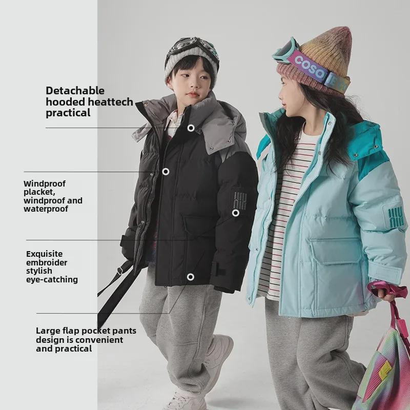 2024 Barns Tre-Proof Kontrastfärgad Dunjacka med 90% Vitt Ankdun