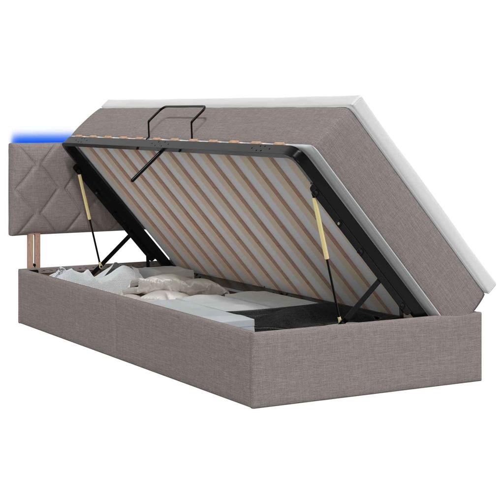 LED Storage Bed with Mattress Taupe 90 x 200 cm Fabric