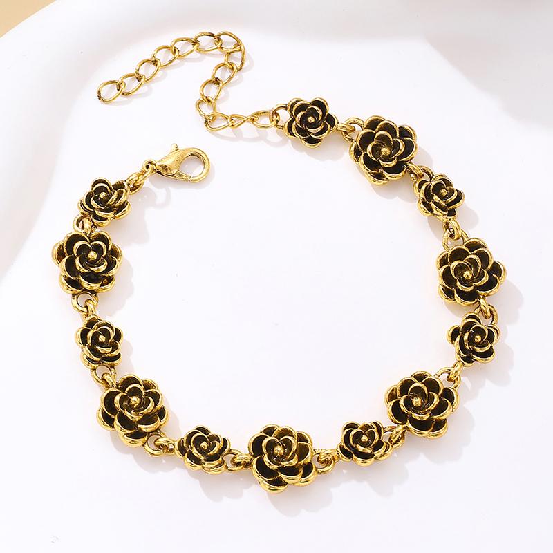 Retro Vintage Rose Bracelet Link Chain For Women Alloy Flower Bracelet Temperament Jewelry Fashion Gifts Accessories