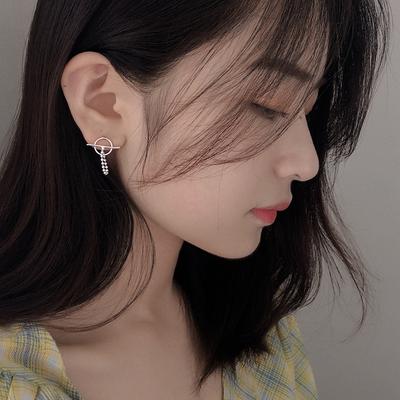 Bead Chain A Two Wearing Circle Earrings Femininity Internet Celebrity Personality Simple Cold Wind Stud Earrings