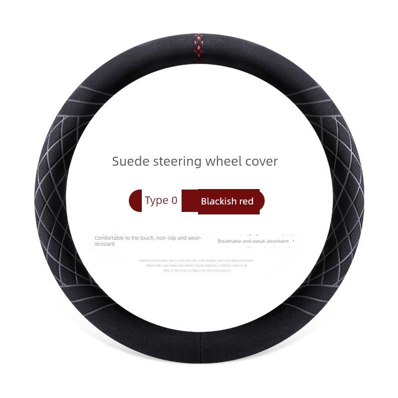 

Car Steering Wheel Cover, Suede, Winter Anti-Slip, Warm, Universal Model, Suitable for All Seasons, Car-Mounted, Unisex, D-Type Round [Black Red]