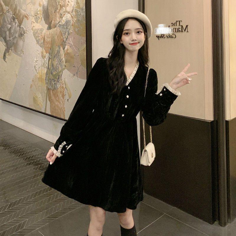 

2025 Spring Women s Black Long Sleeve Slimming Dress S [Under 105 lbs]