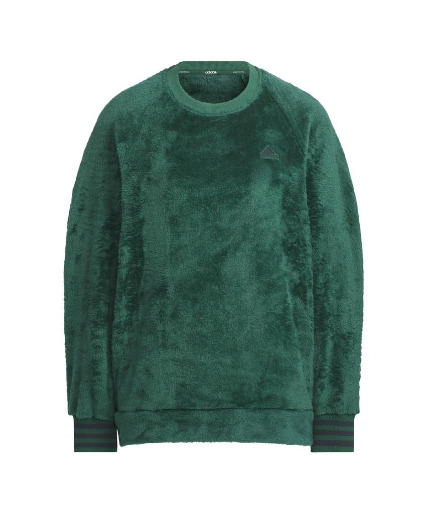 Adidas Beyond the Stripes KTX62 Loose Fit Shaggy Crew Neck Pullover College Green Size Women's Sweatshirt, (JG8138), J/M