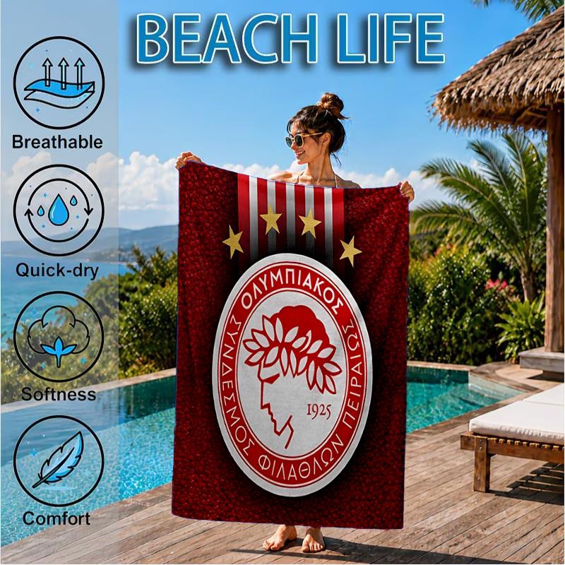 Olympiacos Fc: Serviette de plage Fierté Rouge et Noire, Séchage Rapide, Facile d'Entretien, Convient aux Vacances Fitness et Plage, Essentiel Sportif