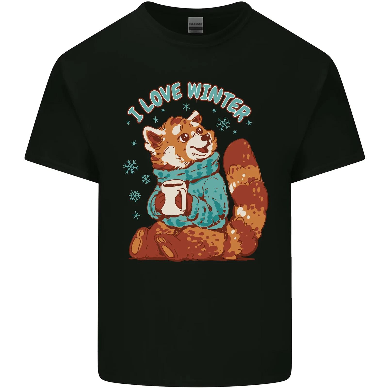 Red Panda Bear I Love Winter Kids T-Shirt Childrens 2XL