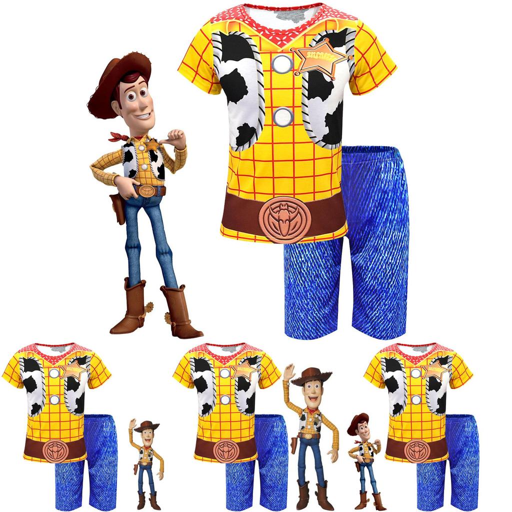 Adorable Toy Story 4 Kids Boys Woody Cosplay Short Sleeve T-shirt And Shorts Set