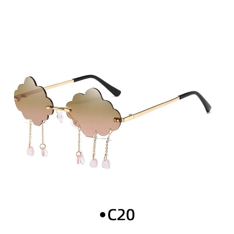 Sunglasses Funny Cloud Shaped Men and Women Disco Glasses Clouds Tassel Shades Rimless Sunglasses UV400 Eyewear