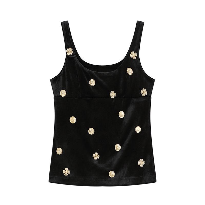 

Velvet Camisole Top: Women s Black Bandeau with Metal Accents Small
