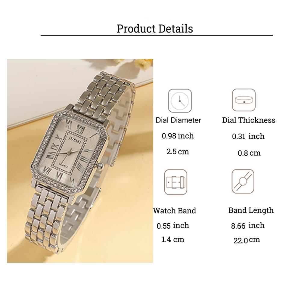 Fashionable simple small square diamond dial with steel strap women's quartz watch set of 12, suitable for Christmas and Hallowe