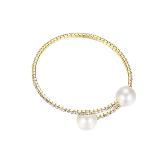 

2 шт./компл., женский элегантный комплект ювелирных изделий, блестящие стразы, искусственный жемчуг, регулируемый браслет с открытым воротником, ожерелье золотистый