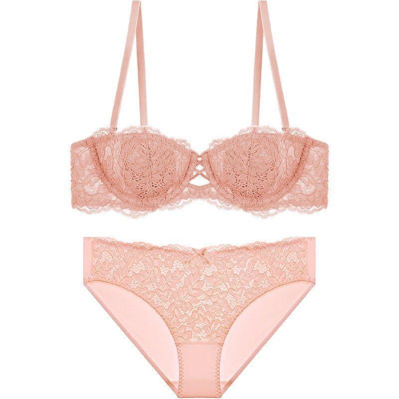 New popular French tube top strapless underwear women's suit thin big breasts show small lace gathering sexy bra cover