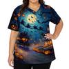 Women's V-Neck Short Sleeve Scrub Top with Pockets - Halloween Print Caregiver Work Shirt for , , and Uniform