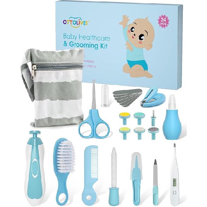 OTTOLIVES Baby Healthcare and Grooming Kit, 24 in 1 Baby Electric Nail Trimmer Set Newborn Nursery Health Care Set for Newborn Infant Toddlers Baby