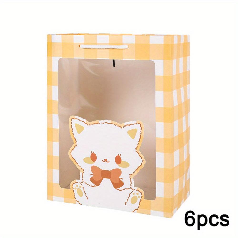 6pcs Kraft Paper Gift Bags with Clear Window Cartoon Treat Bags Handbags Souvenir Packaging Bags Flowers Gift Bag Gift Wrap Bag for Wedding Party