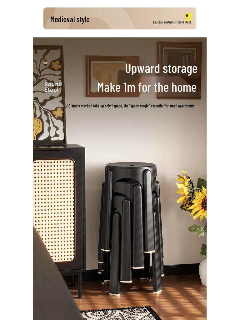 Red Festive High Plastic Stool – Sturdy Household Chair