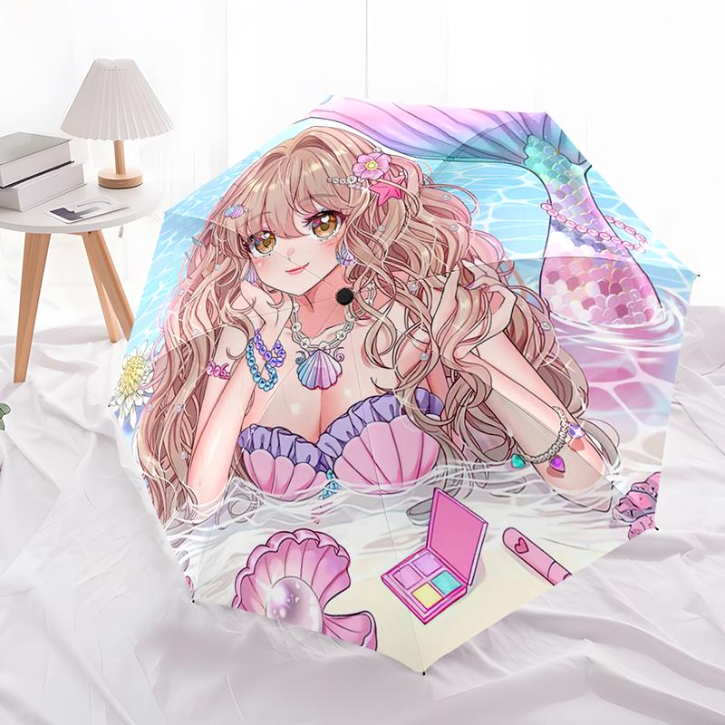 

Mermaid Fish Scale Automatic Folding Umbrella - Compact, Lightweight, Retractable Design with 8 Ribs for Outdoor Leisure and Travel