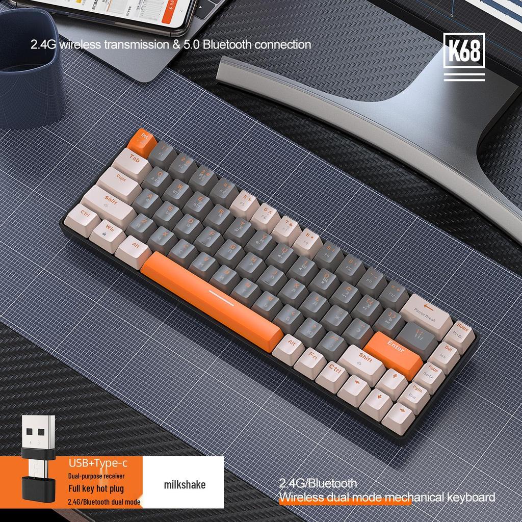 Free Wolf K68 Dual-Mode Bluetooth Mechanical Gaming Keyboard (Hot-Swappable, Russian Layout)