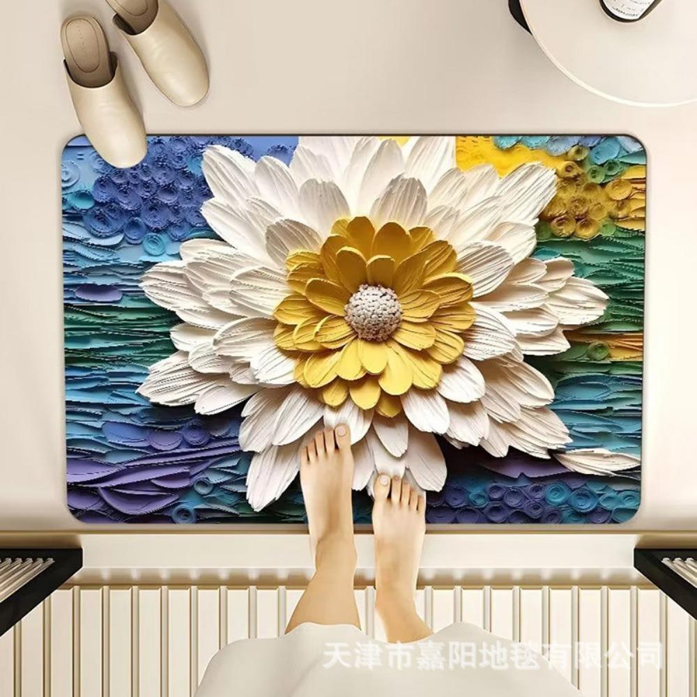 2pcs Oil Painting Diatom Mud Floor Mat Bathroom Absorbent Mat Kitchen Floor Mat Decoration Non-slip Carpet