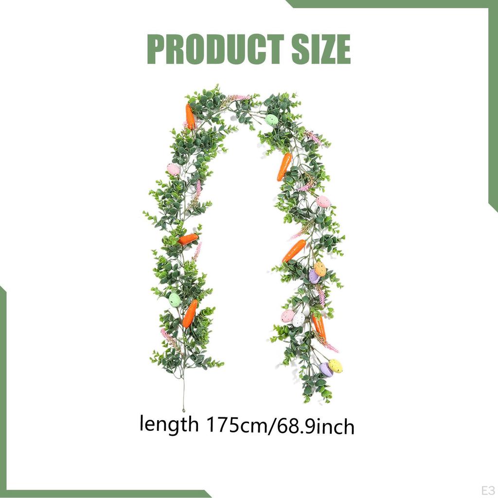 Easter Artificial Garland with Eggs 175cm Hanging Rustic Spring for Party Home