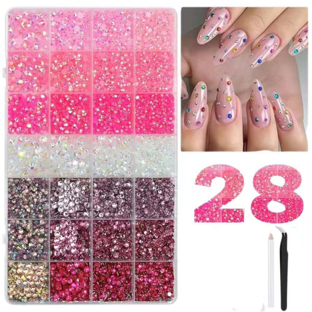 24/28 Grids Mixed Mini Christmas Gems Nail Charms Luxury Flatback Colorful Rhinestones Nail Art