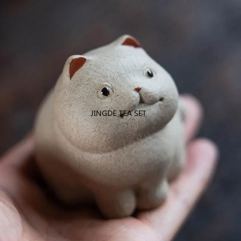 Creative Yixing Purple Clay Tea Pet Handmade Cute Lucky Cat Art Ornament Chinese Kung Fu Tea Set Gift