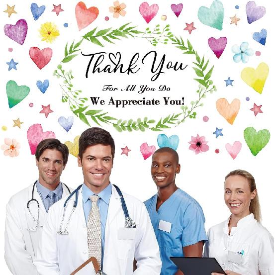 Colorful We Appreciate You Banner Thank You for All You Do Backdrop Heart Flowers Sign for Doctor Nurse Teacher Pastor Staff Employee Retirement