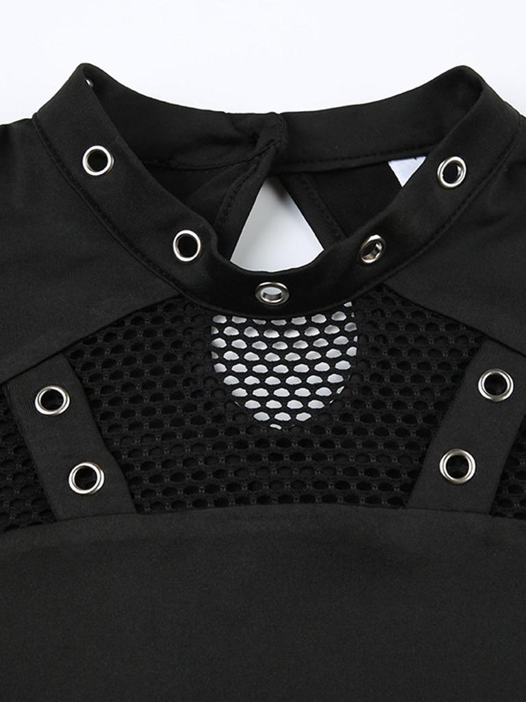 Dark Punk Y2K Mesh Cutout Slim-Fit Long Sleeve Top for Women