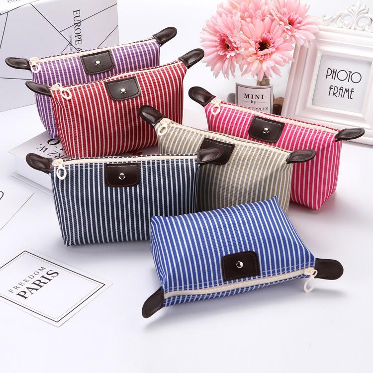 Korean Style Striped Dumpling Foldable Makeup & Toiletry Travel Bag