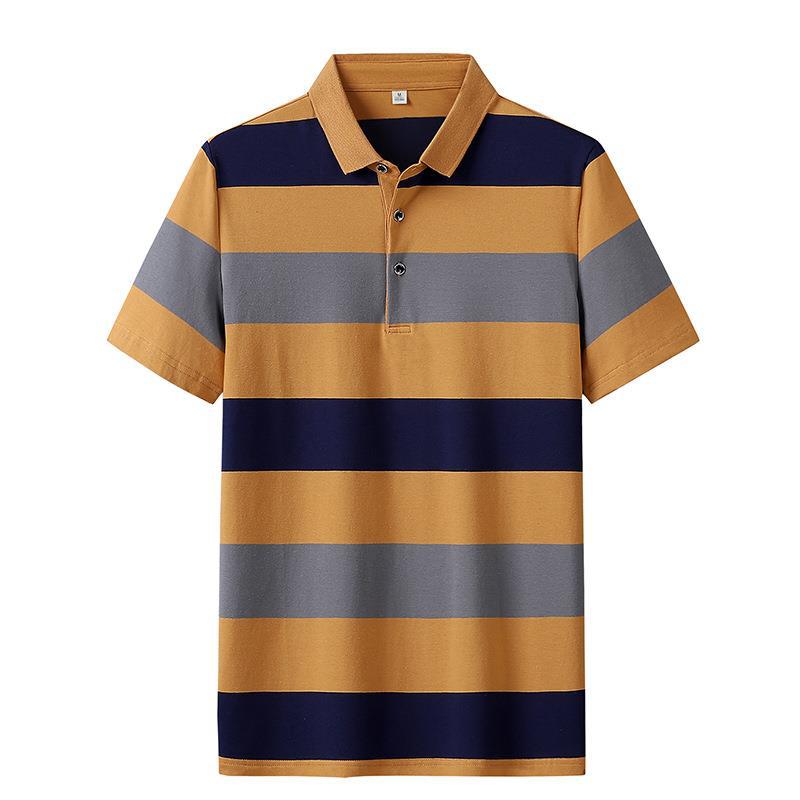 Summer New Men Short Sleeve Stripe Lapel Polo Shirt Men Business Casual Golf Polo Shirt