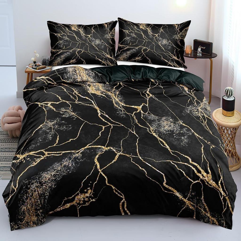 Set biancheria da letto color oro marmo, copripiumino e federa per bambini e adulti stampati in 3D in microfibra ultra-fine con cerniera