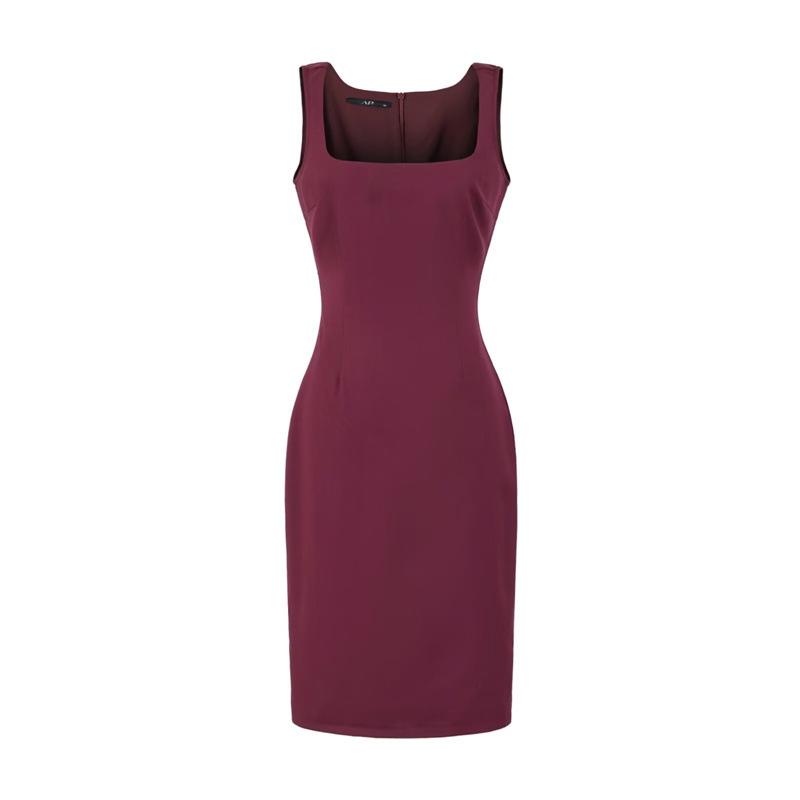 Women's Gray Vest Suit Dress - Retro Sleeveless Sheath with Waist-Cinched High-End Style