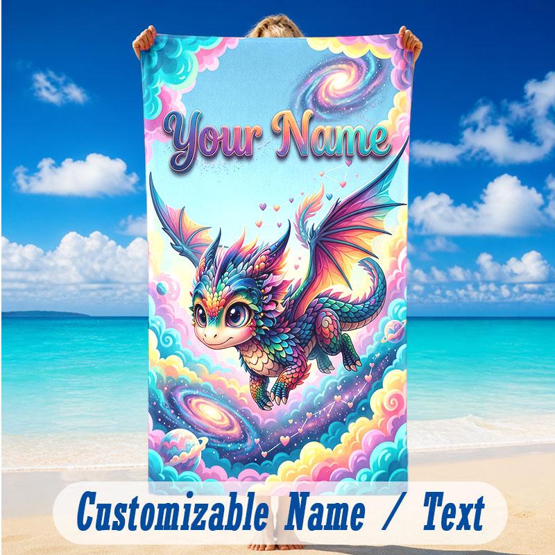 Dragon Phoenix Theme Beach Towel Personalized Custom Name & Text Soft Quick Dry Beach Towel for Swimming Travel