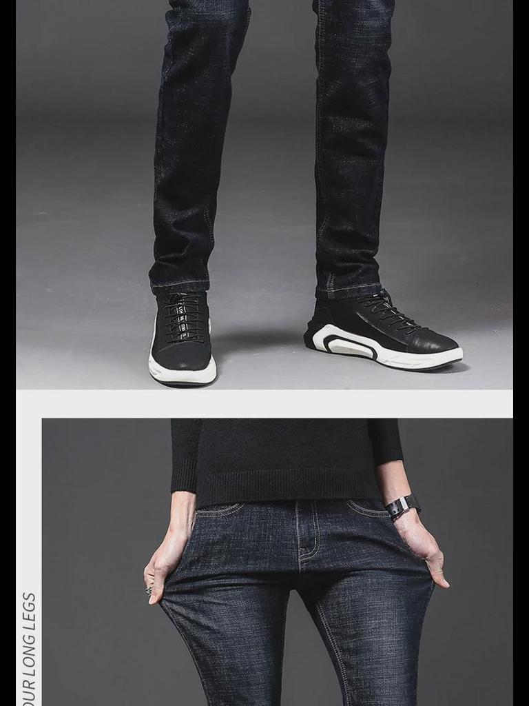 Men's Slim Fit Mid-Waist Elastic Jeans - Casual Trendy Straight Pants for Spring