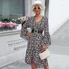 YYFS Women's Fashion Summer Spring Floral Print Long Sleeve V-Neck High Waist Casual Dresses