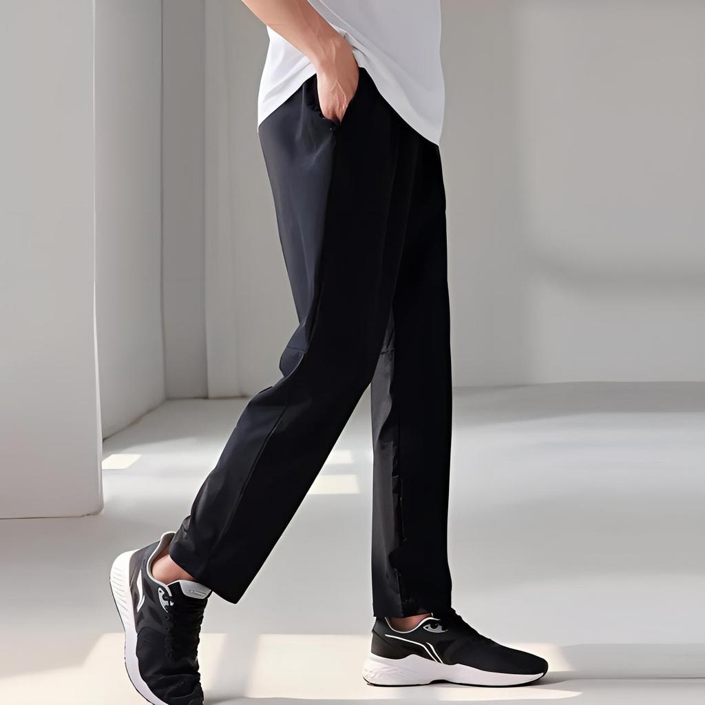 Li Ning Tischtennis Serie Einfarbig Logo Druck Schnelltrocknend Gerades Bein Sportliche Freizeit Hose Herren Unterteile Schwarz AYKT553-7