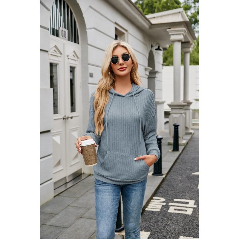 Autumn Women's Hoodie Long-sleeve Blouse Knitwear Hooded Pit Stripe Kangaroo Pocket Sweatshirt