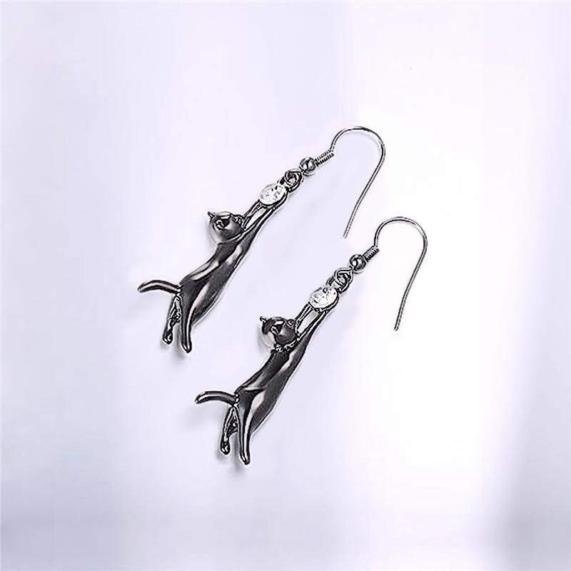 Trendy Women Cat Earrings with Round CZ Cute Pet Dangle Earrings Love Gift Creative Animal Accessories Statement Jewelry