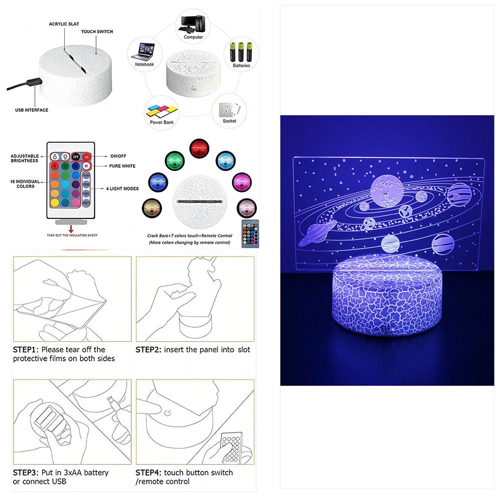 3D Lamp illusion Solar System Nine Planets Lava LED Night Light Color Changing Child Nightlight Table lamps Room Decor Kid Gifts