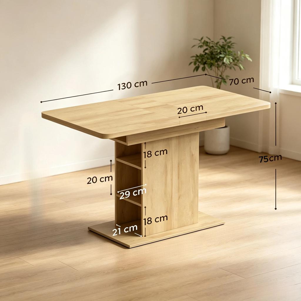 Tavolo da pranzo rettangolare allungabile per 4-6 persone, tavolo da cucina 110-130 cm, 6 ripiani a giorno