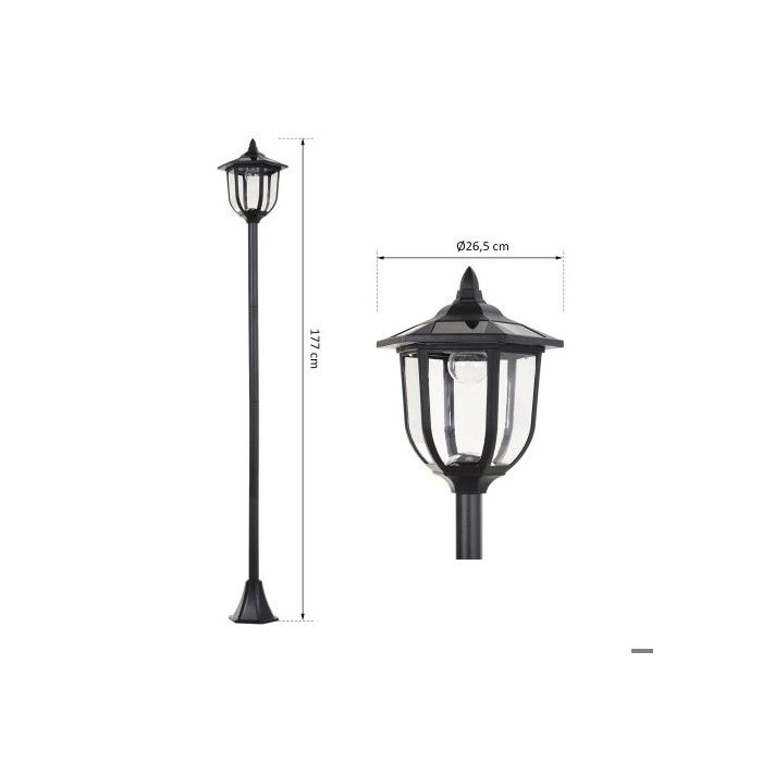 Lampe de jardin - MUVOE - Solaire LED - 30/60 lumens - Plastique noir - Ø 26.5 x H 177 cm